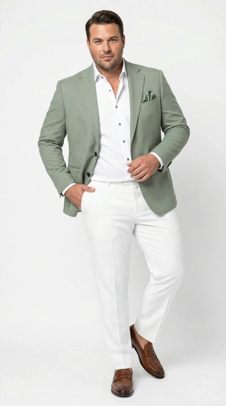 Mens Sage Green Blazer Two Button Notch Lapel Formal Jacket for Wedding, Summer and Party Wear in Light Green Sport Jacket