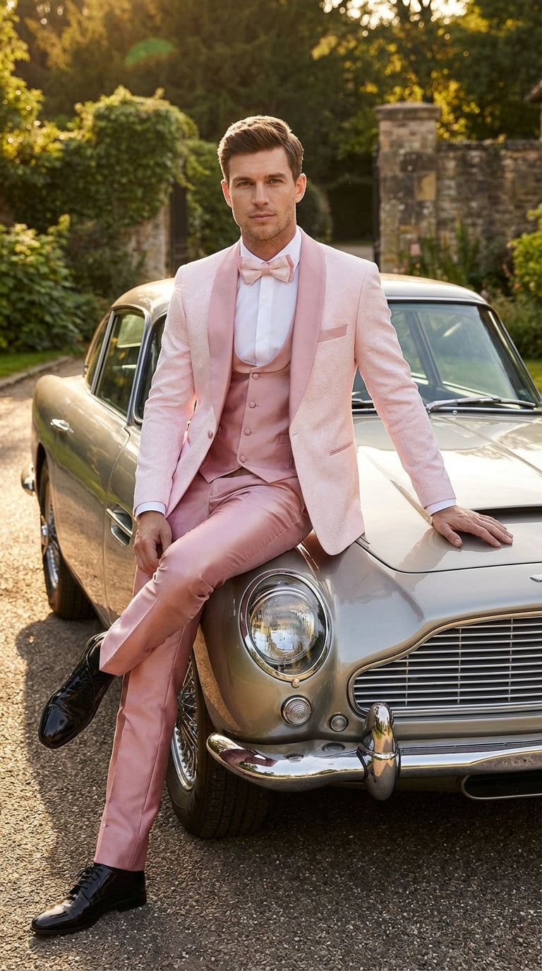 Men's Light Pink 3 Piece Tuxedo Suit Set | Shawl Lapel Formal Wedding Prom Dinner Suit in Rose Gold Color
