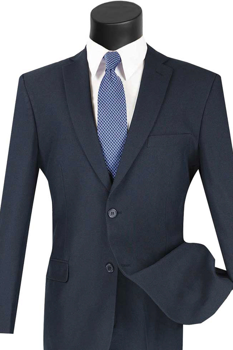 Mens 2 Button Slim Fit Poplin Suit in Navy