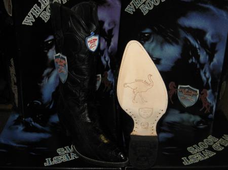 Wild West Black Genuine Ostrich Leg Western Cowboy Dress Cowboy Boot Cheap Priced For Sale Online - Botas De Avestruz