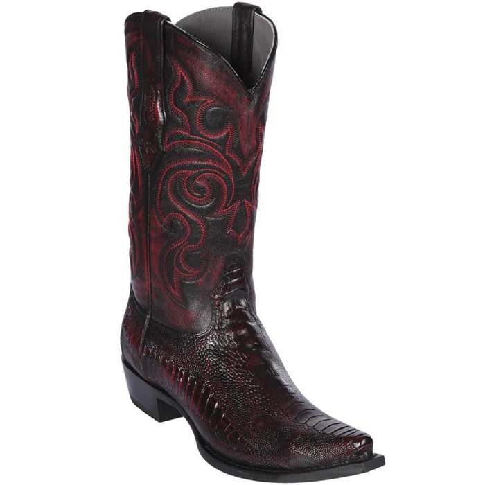 Los Altos Men’s Black Cherry Ostrich Leg Cowboy Boots, Exotic Dress Western Boots