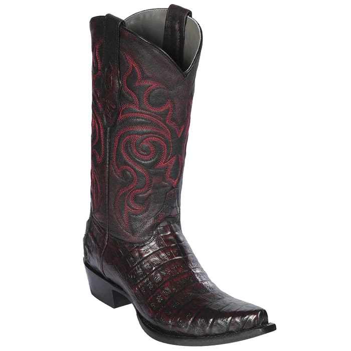 Men's Black Cherry Caiman Cowboy Boots: Genuine Leather Snip Toe Western Dress Boots-New Designer Collection