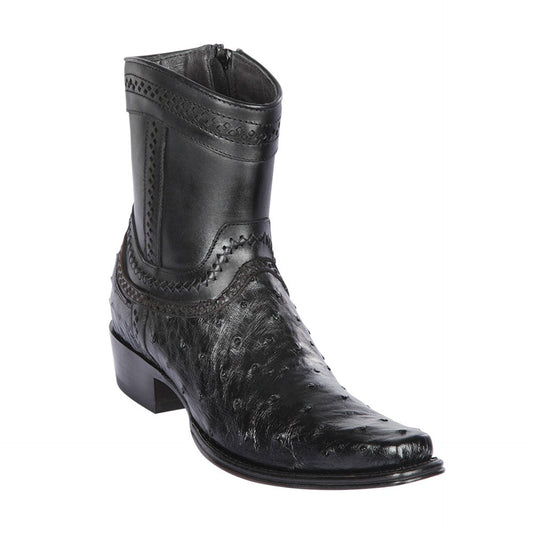 Los Altos Black Ostrich Low Shaft European Square Toe Mens Boot