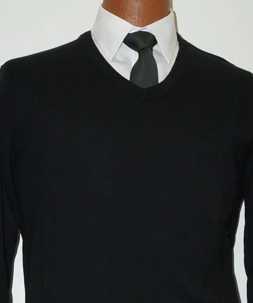 Cotton blend V Neck Long Sleeve Black Sweater