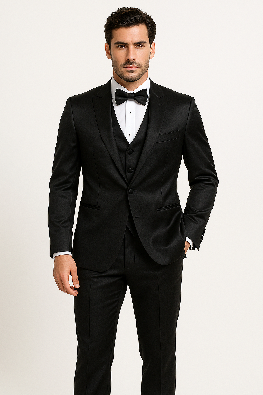 Black Satin Tuxedo Four Piece Set - Wedding - Prom