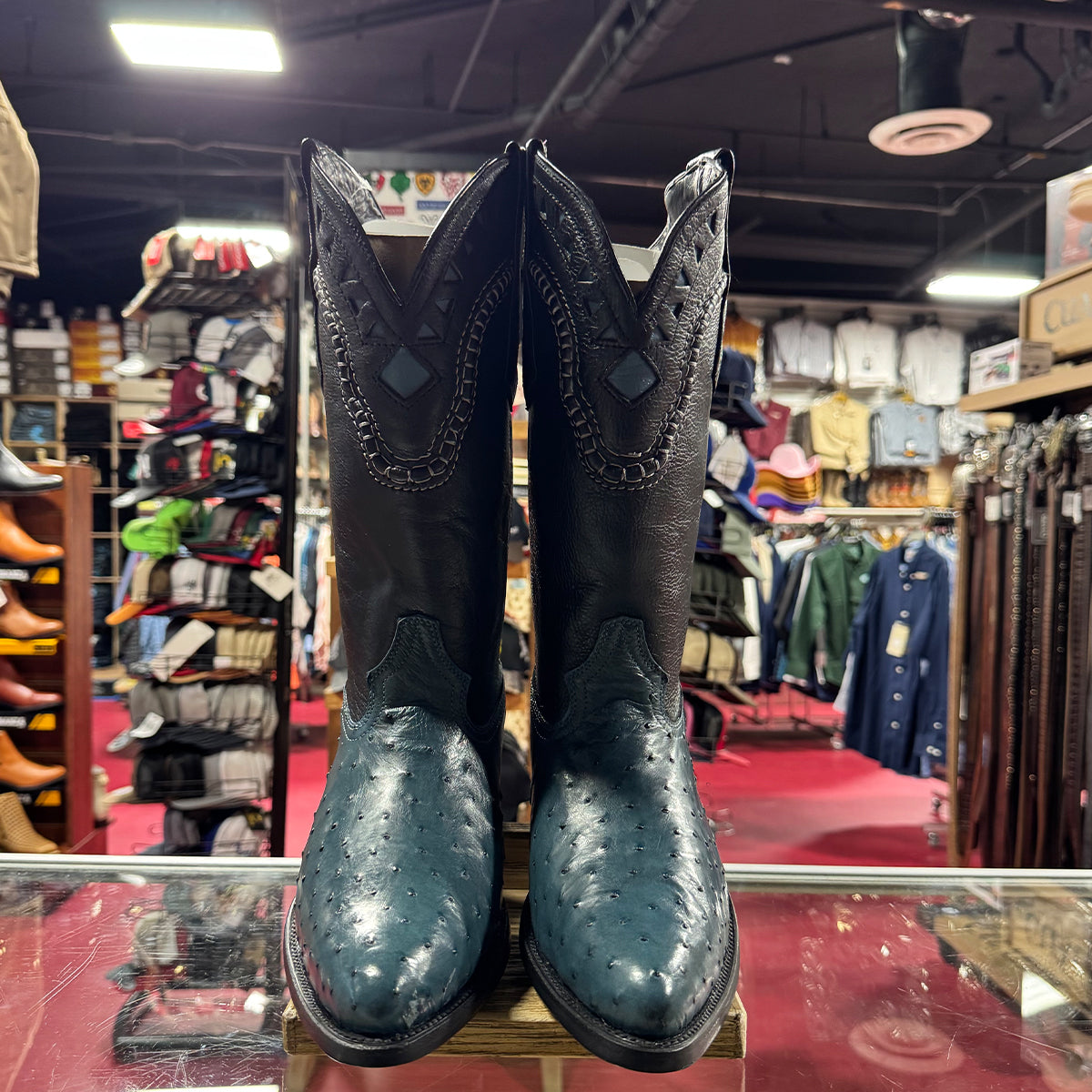 Mens White Diamond Boot Blue Ostrich Cowboy Boots J-Toe