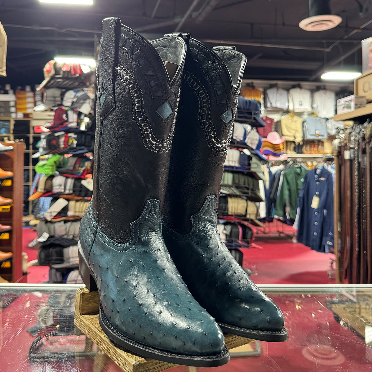 Mens White Diamond Boot Blue Ostrich Cowboy Boots J-Toe