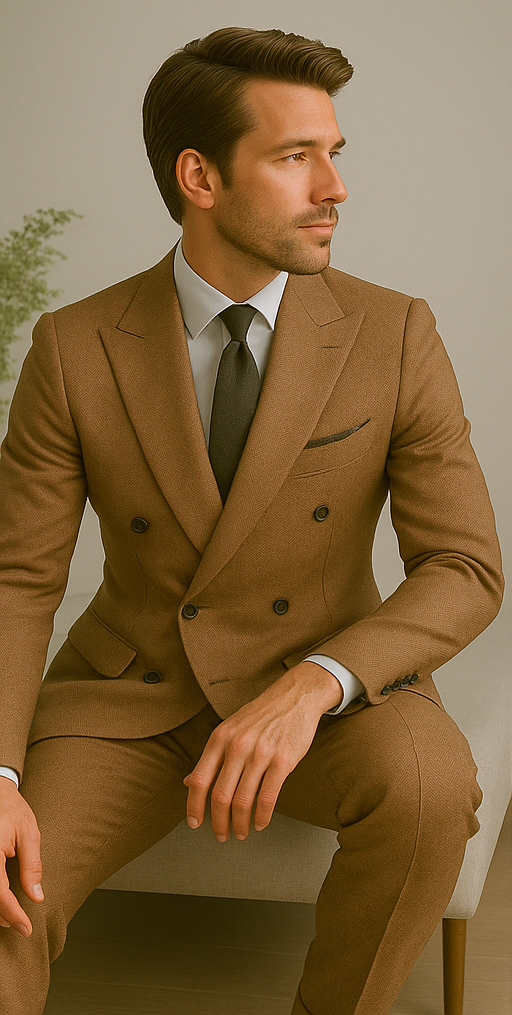 Wool Suit - Italian Made Business Suit by Statement Men's 100% Wool 2 Piece Double Breasted Suit - Subtle Windowpane