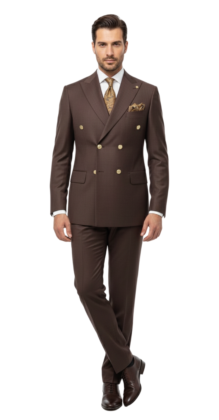 Mens Double Breasted Suits Gold Buttons -  Brown Suit - Double Breasted Blazer