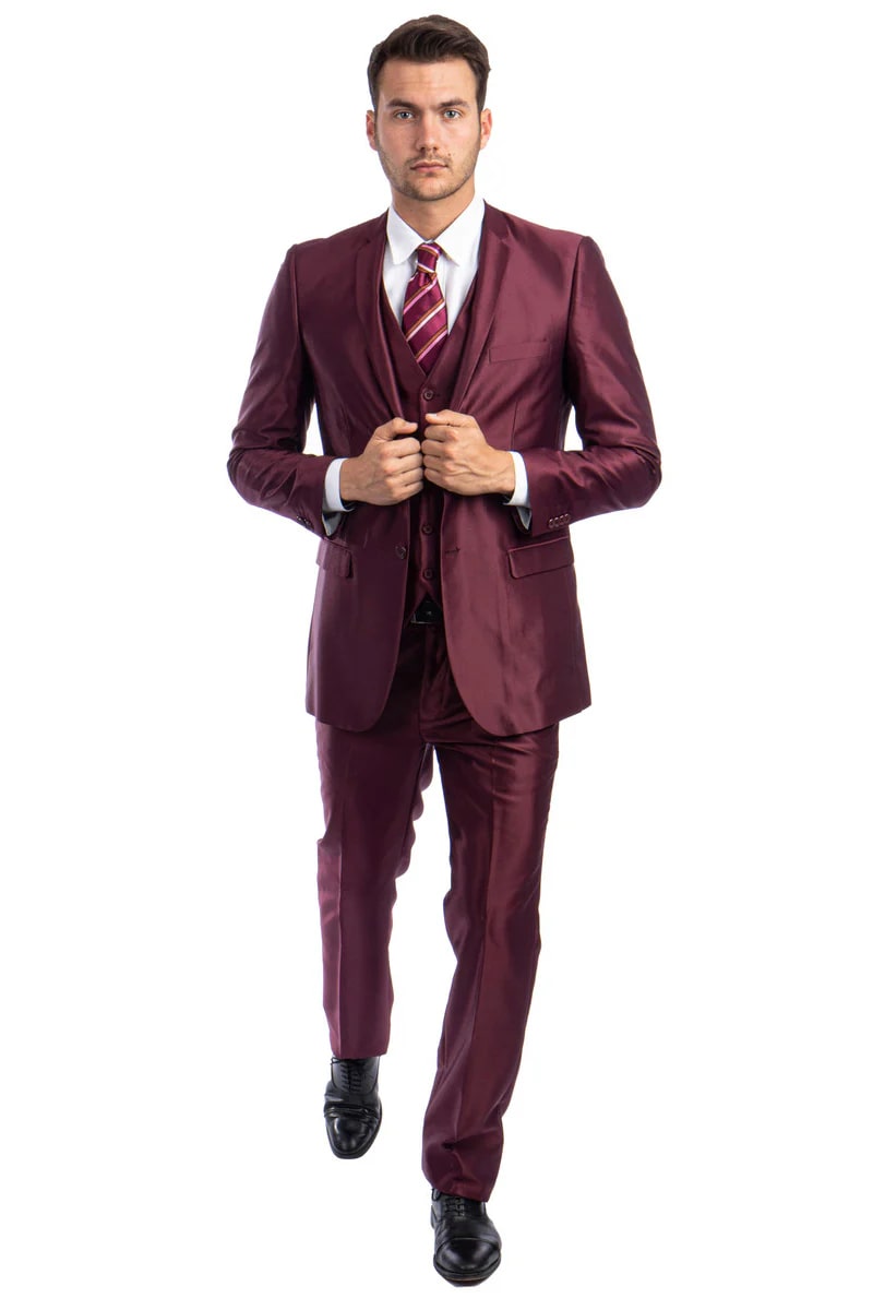 Mens 2 Button Shiny Blazer - Royal Blue Sateen Vested Suit - New Arrival