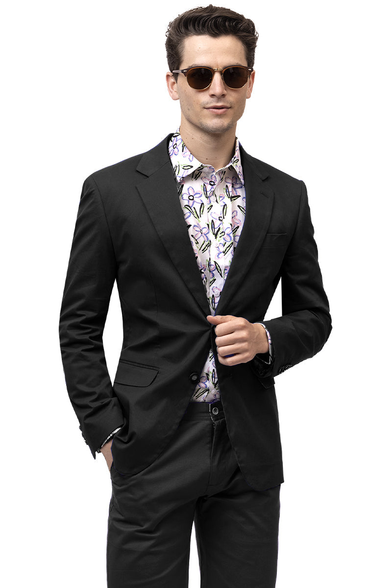 Men's Modern Fit Casual Summer Chino Blazer in Black