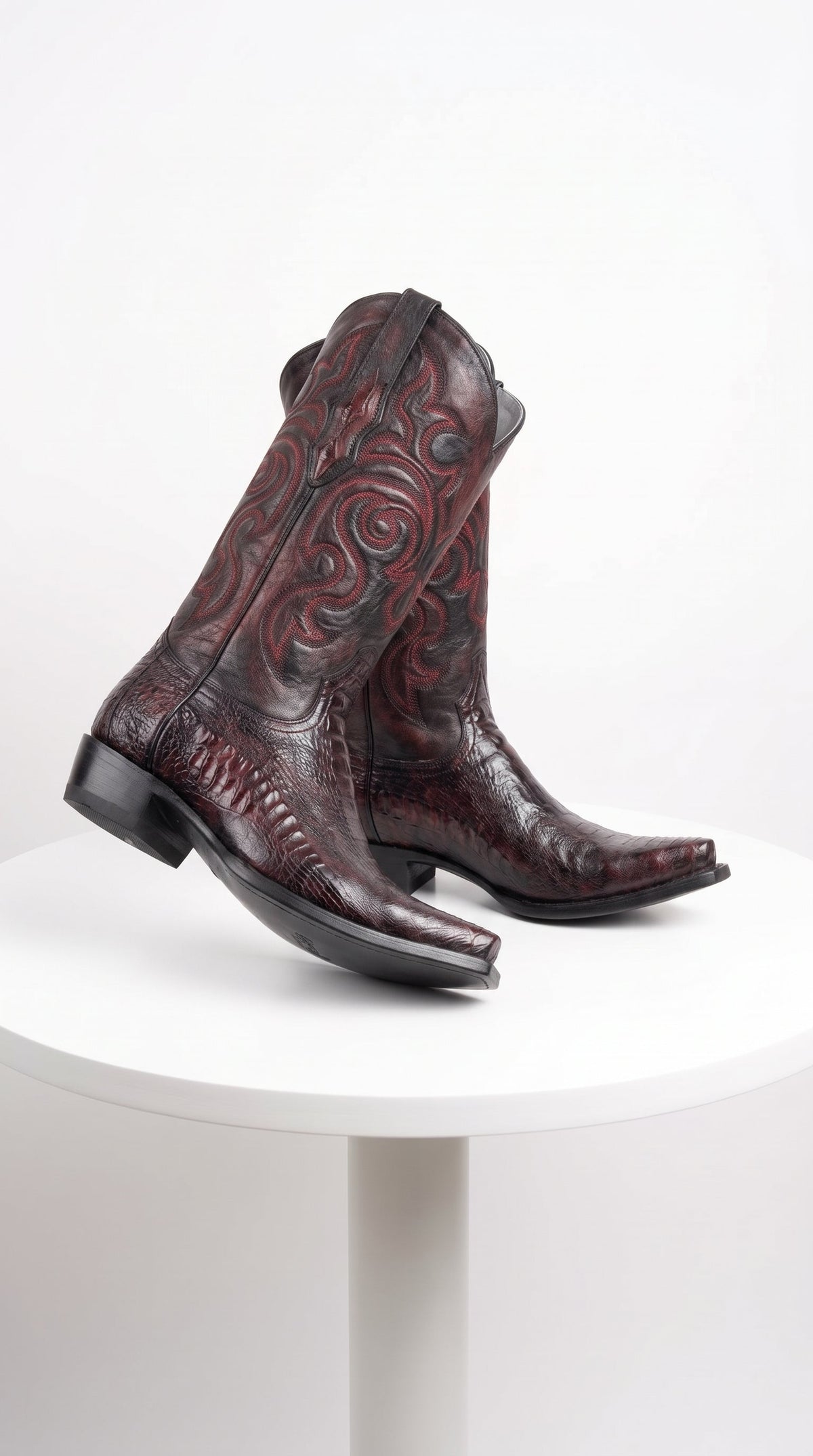 Los Altos Men’s Black Cherry Ostrich Leg Cowboy Boots, Exotic Dress Western Boots
