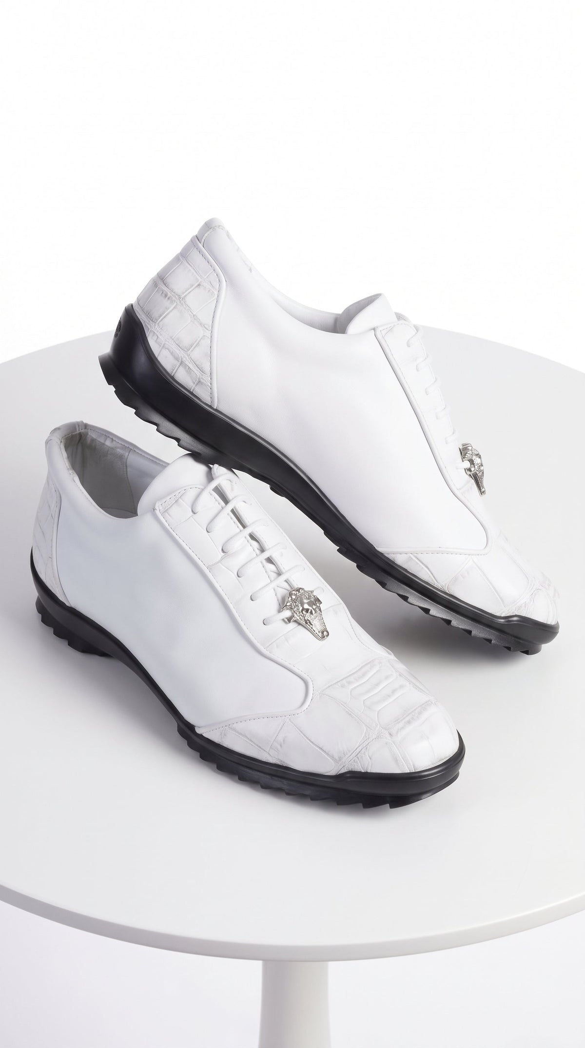 Men’s White Ostrich Leg Leather Sneaker LAB-ZC091928, Exotic Lace-Up Casual Dress Shoes