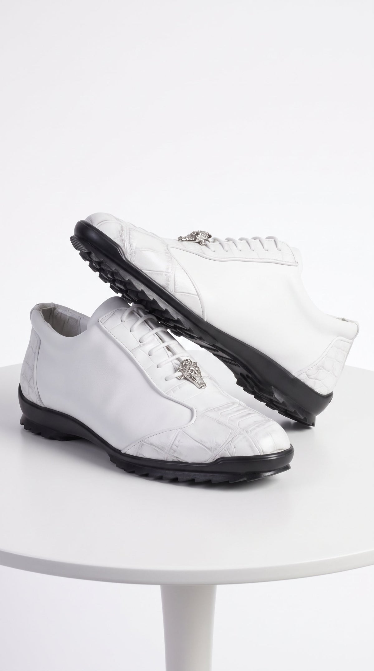 Men’s White Ostrich Leg Leather Sneaker LAB-ZC091928, Exotic Lace-Up Casual Dress Shoes