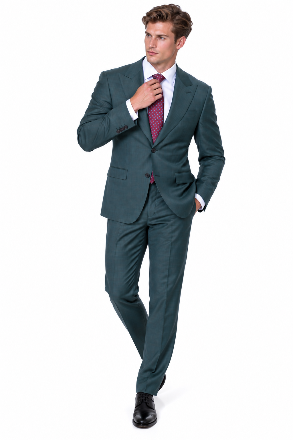 Statement Men's 2 Piece 100% Super 200 Wool Modern Fit Suit - Pic Stitching Peak Lapel Two Buttons in Color Olive
