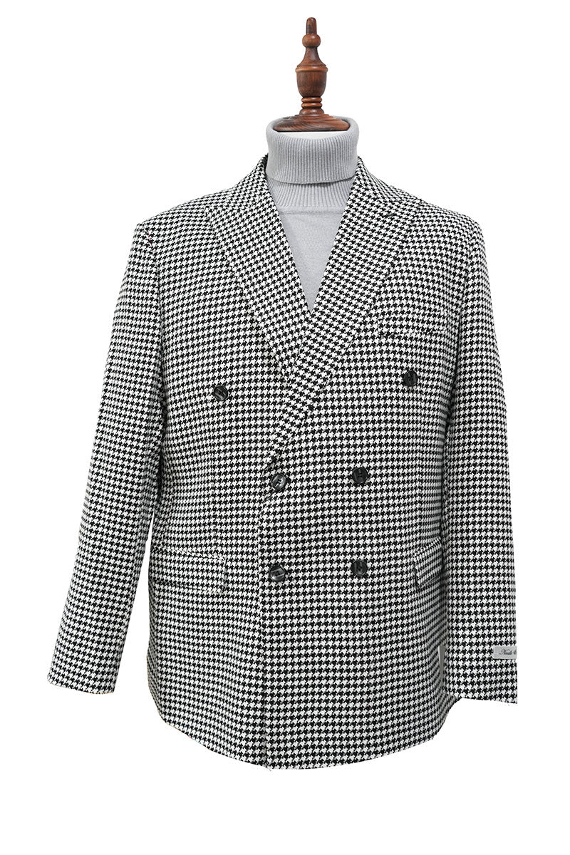 Black Houndstooth Hybrid Fit Double Breasted Jacket