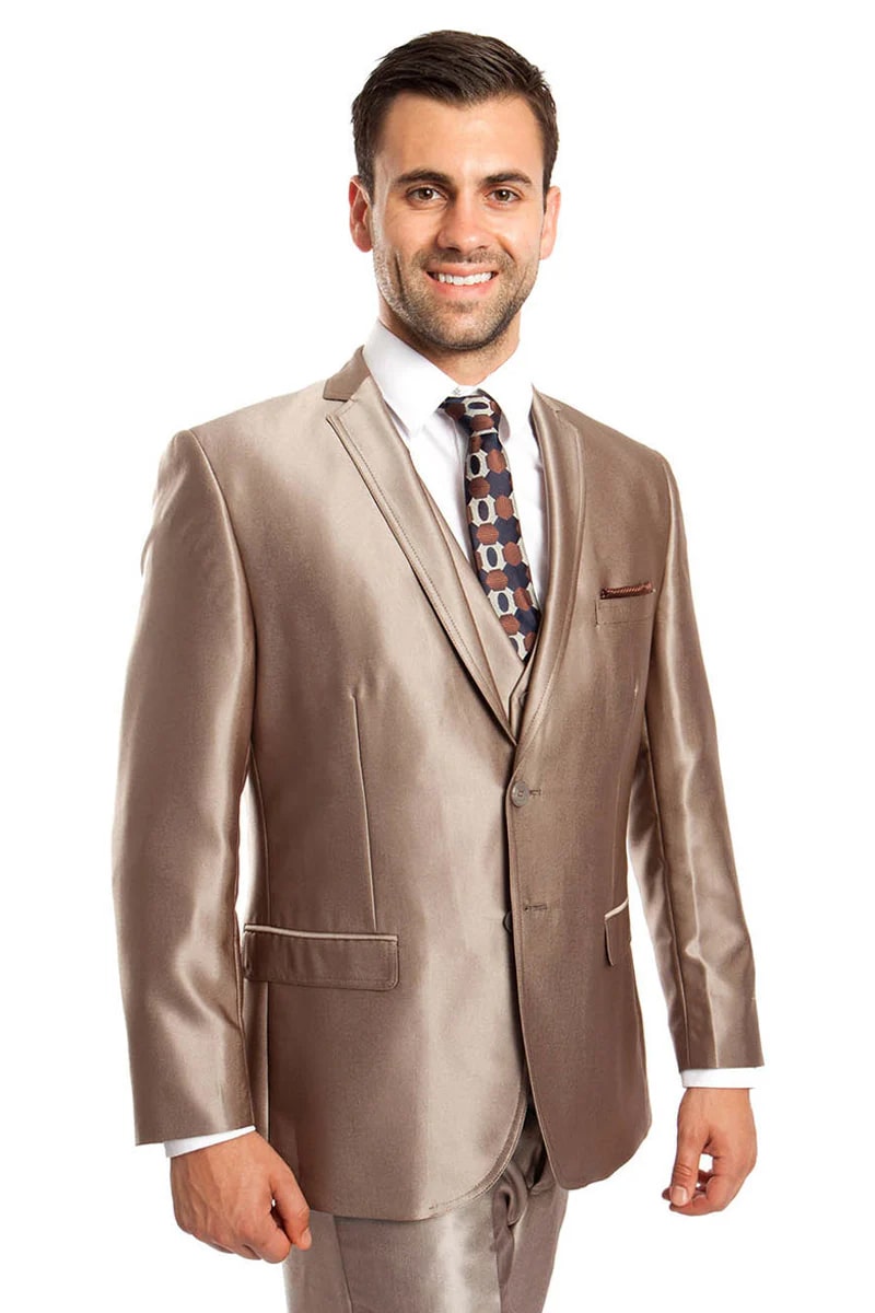 Mens 2 Button Shiny Blazer - Royal Blue Sateen Vested Suit - New Arrival
