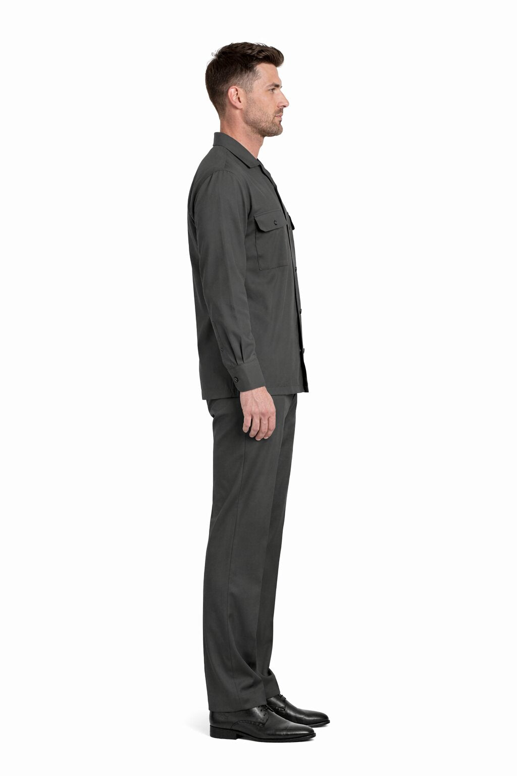 Mens Luxury Charcoal Grey Wool Two-Piece Leisure Walking Suit