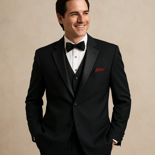 EXTRA SUPER 150'S WOOL 2 BUTTON Men's BLACK TUXEDO WITH IT A BEAUTY FOR ANY WED