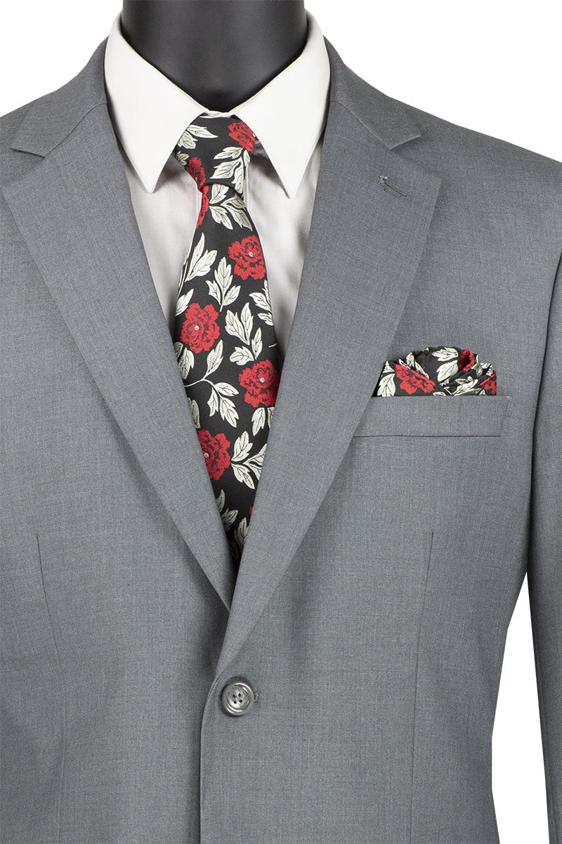 Nola Collection - Medium Gray Regular Fit 2 Piece Suit Flat Front Pants with 2â€³ Elastic Waistband