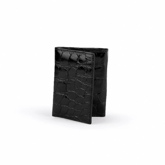 Mens Alligator Trifold Wallet in Black