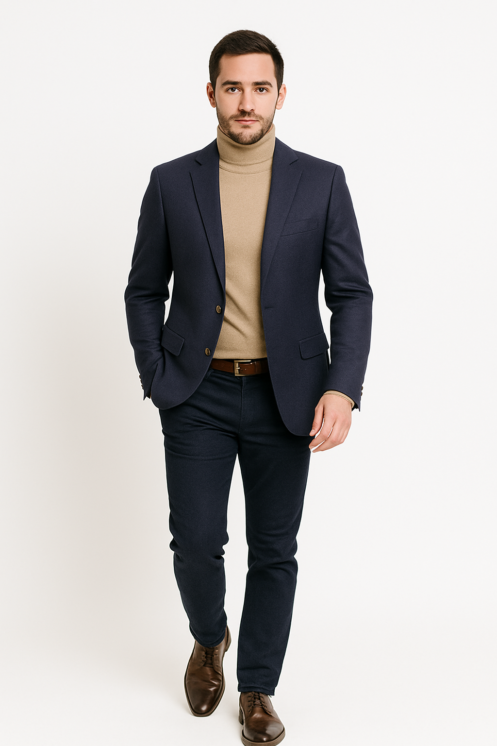 Mens Two Button Navy Cashmere Jacket with Notch Lapel