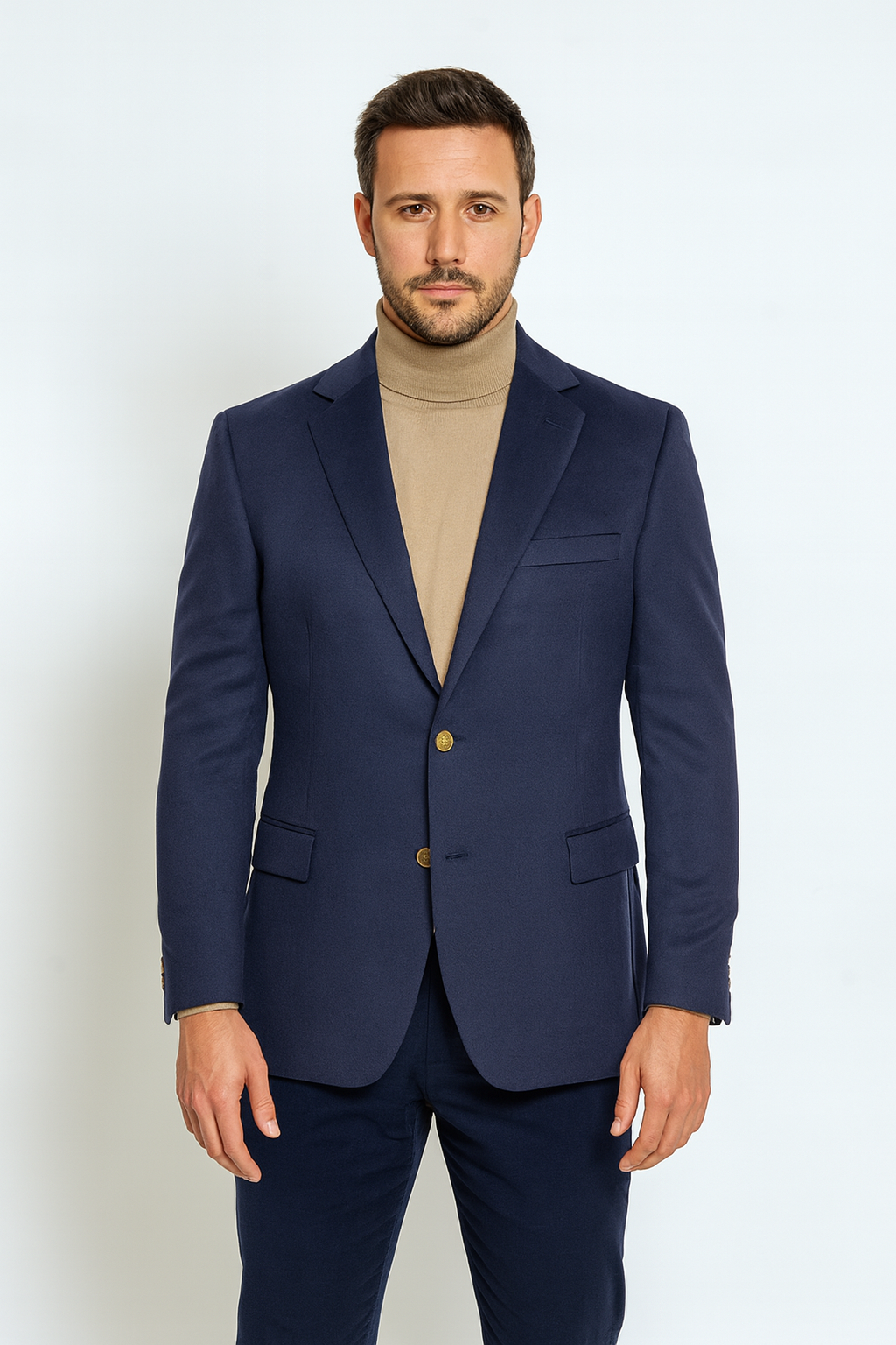 Mens Two Button Navy Cashmere Jacket with Notch Lapel