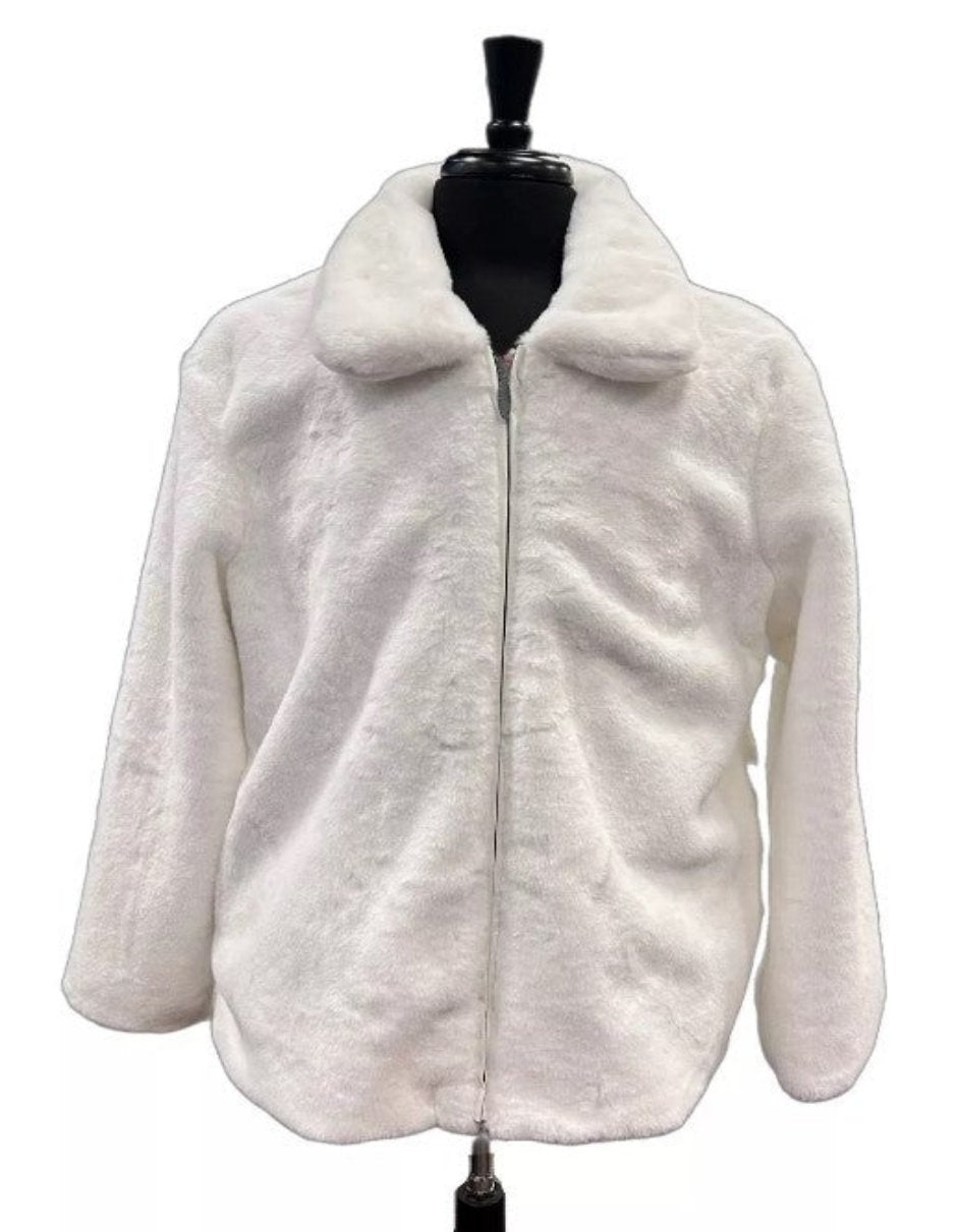 Men's White Fur Short Coat â€“ Single Breasted, Full Zip, Regular Fit