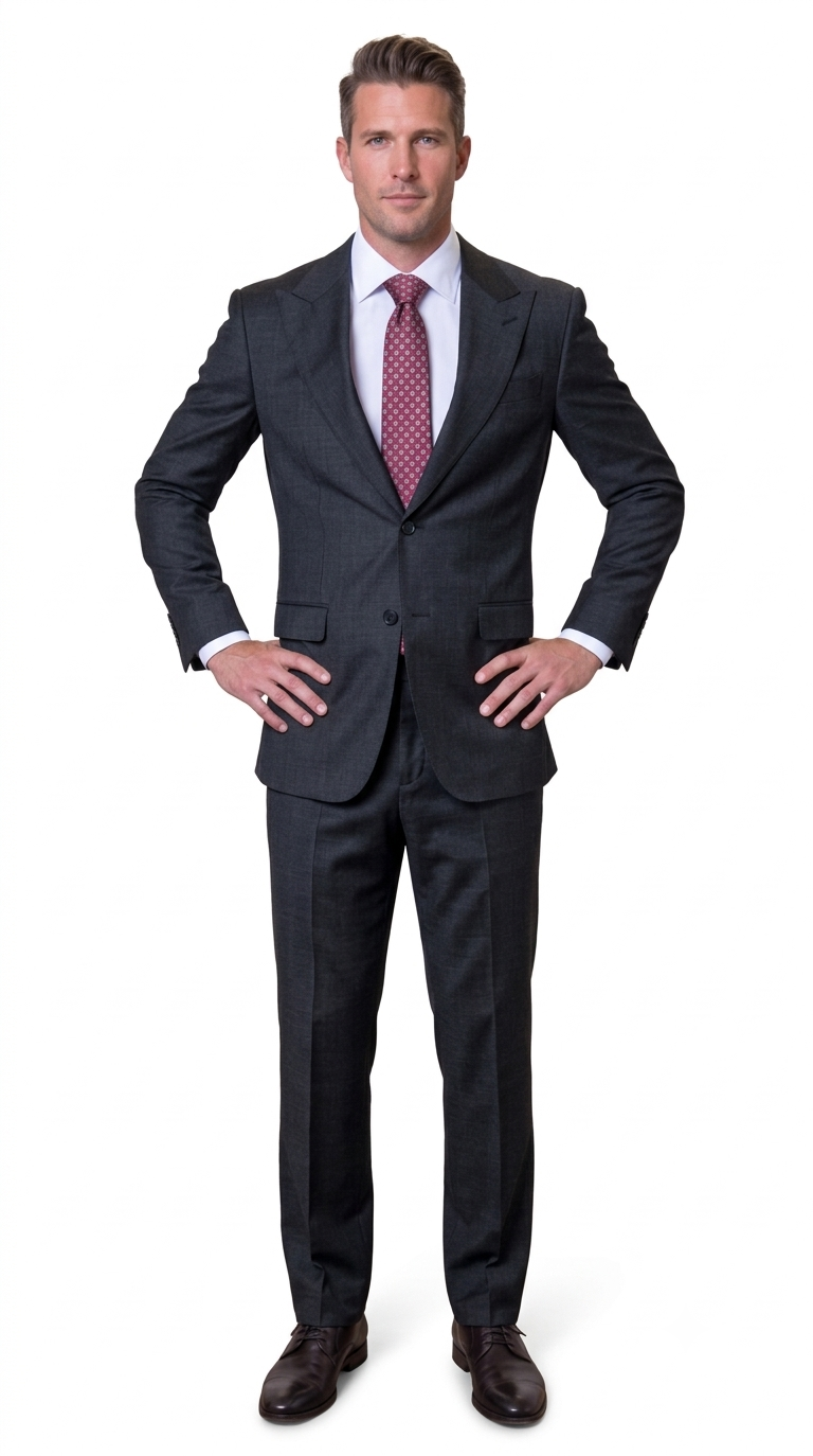 Statement Men's 2 Piece 100% Super 200 Wool Modern Fit Suit - Pic Stitching Peak Lapel Two Buttons in Color Black