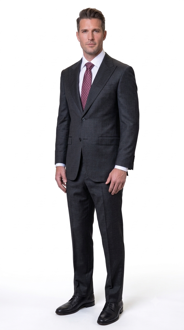 Statement Men's 2 Piece 100% Super 200 Wool Modern Fit Suit - Pic Stitching Peak Lapel Two Buttons in Color Black