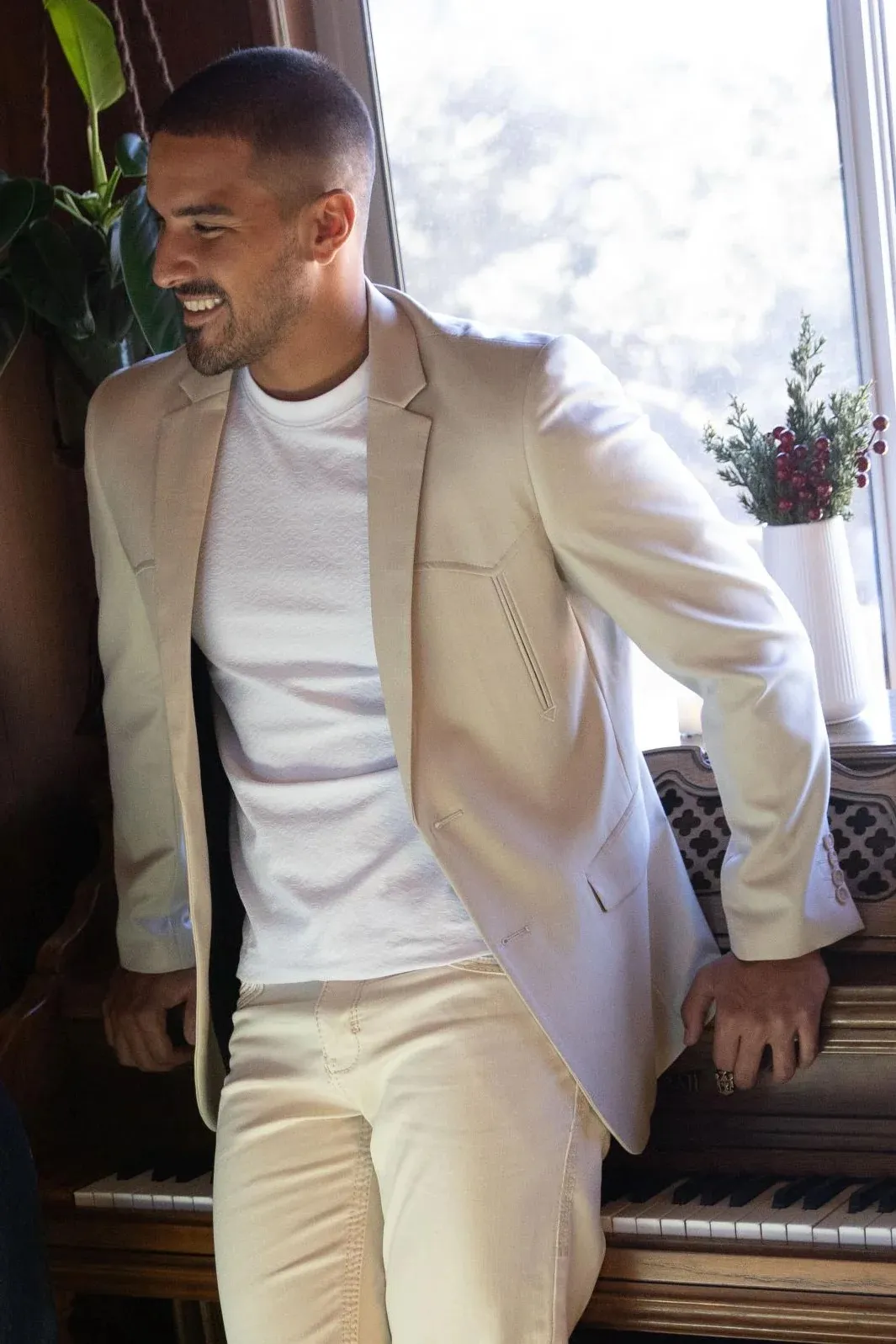 Beige Western Sport Coat for Men – Light Tone Frontier Jacket