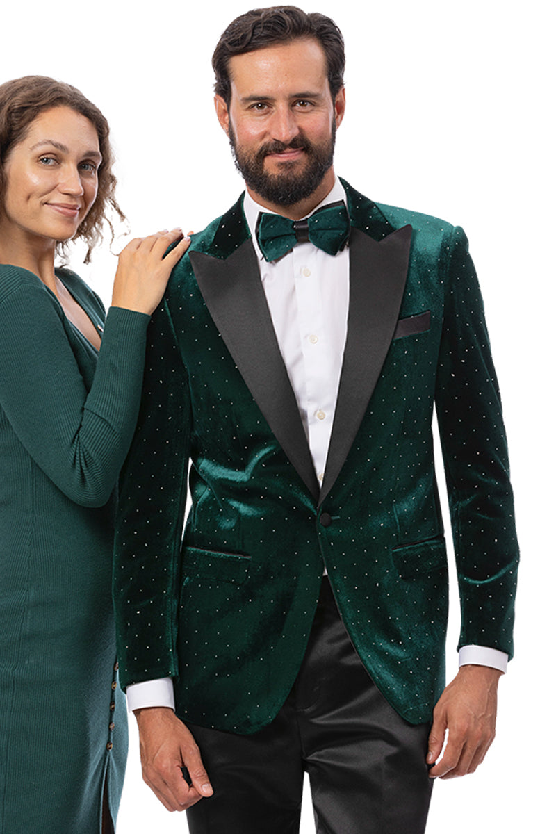 Men's Modern Fit Wedding & Prom Tuxedo Jacket in Hunter Green with Diamond Studs