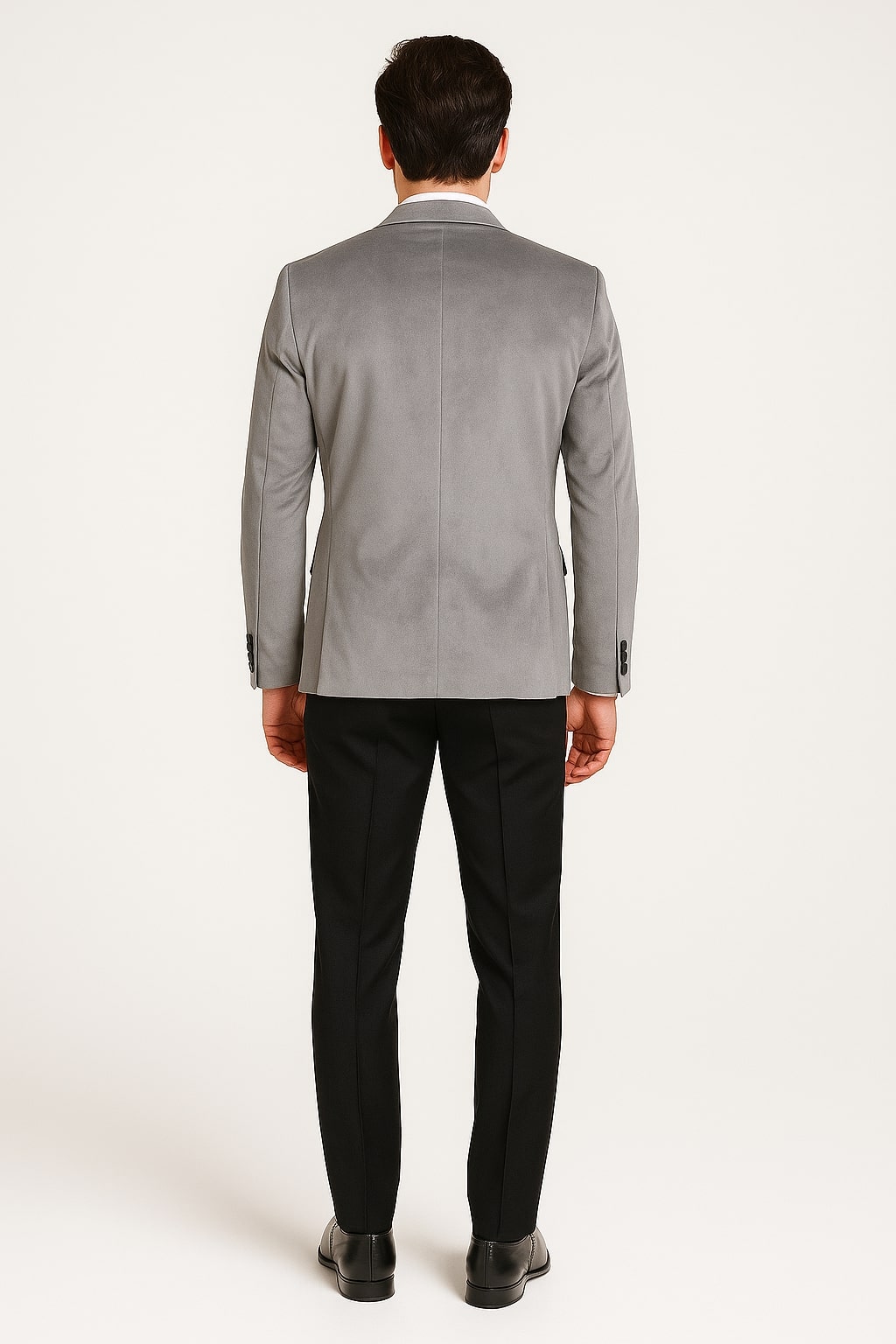 Men's Grey Velvet Tuxedo Jacket with Black Satin Lapel Suit â€“ Mens Blazer + Black Pants