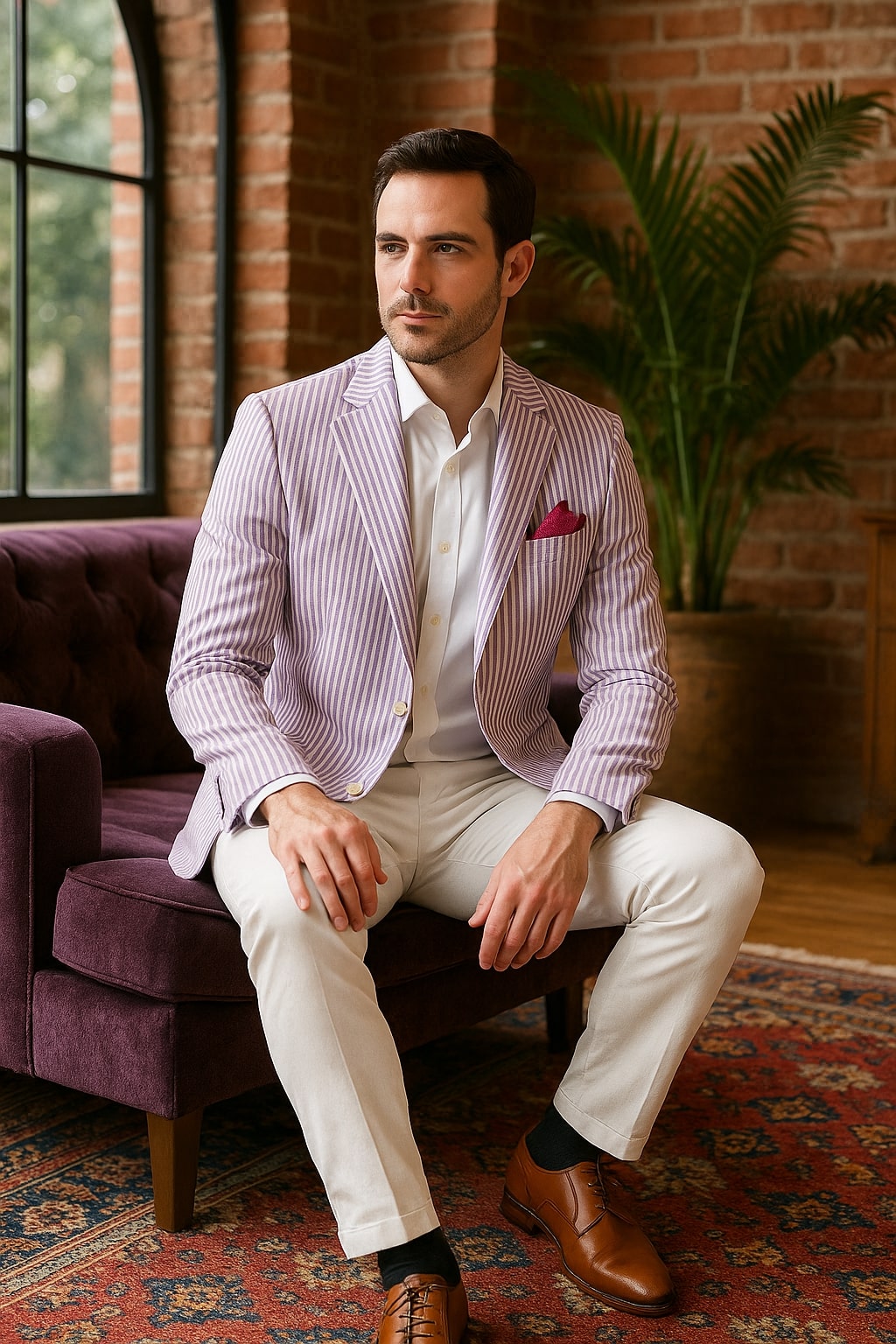 Mens Italian Lavender Seersucker Blazer â€“ Lightweight Summer Striped Suit Jacket