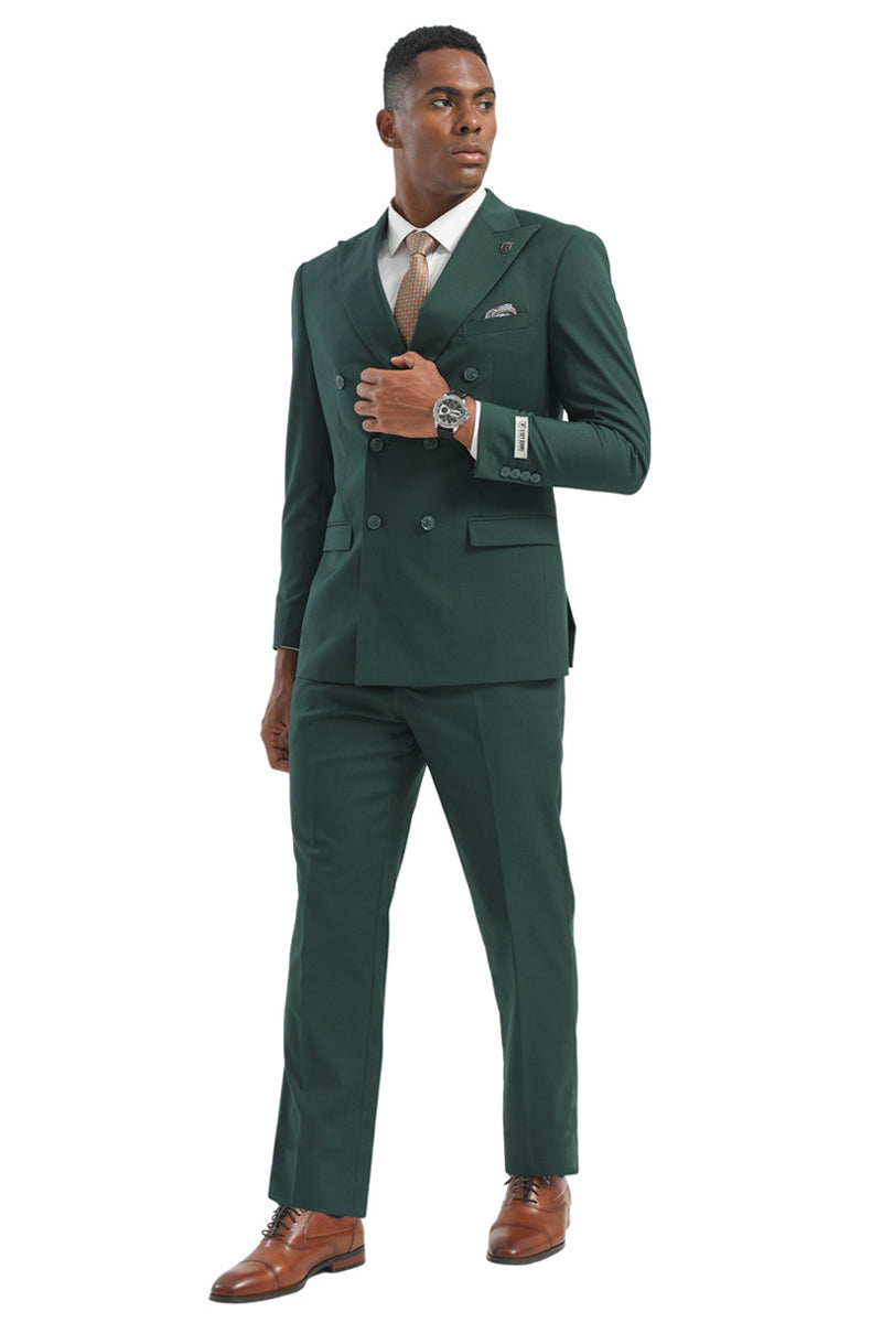 Men's Designer Stacy Adams Classic Double Breasted Suit in Hunter Green