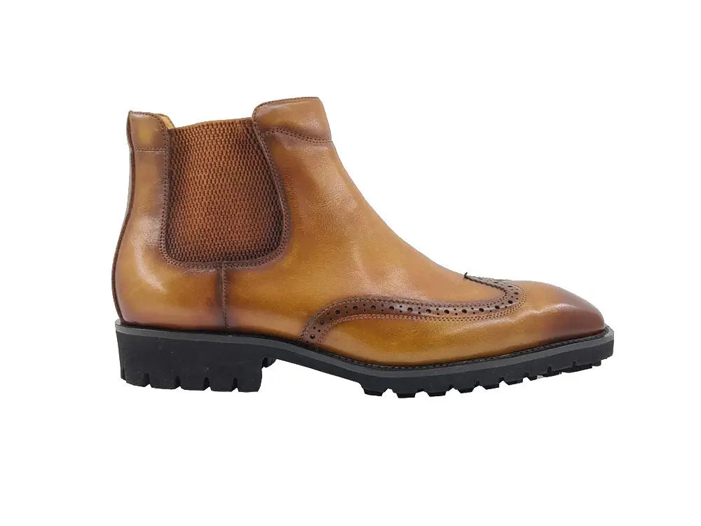 Carrucci Lug Sole Chelsea Boot with Wingtip Toe