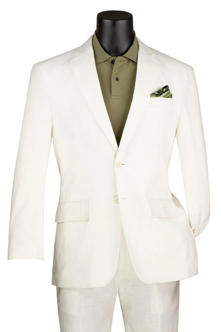 Men's Basic Modern Fit Summer Linen & Cotton Suit in White
