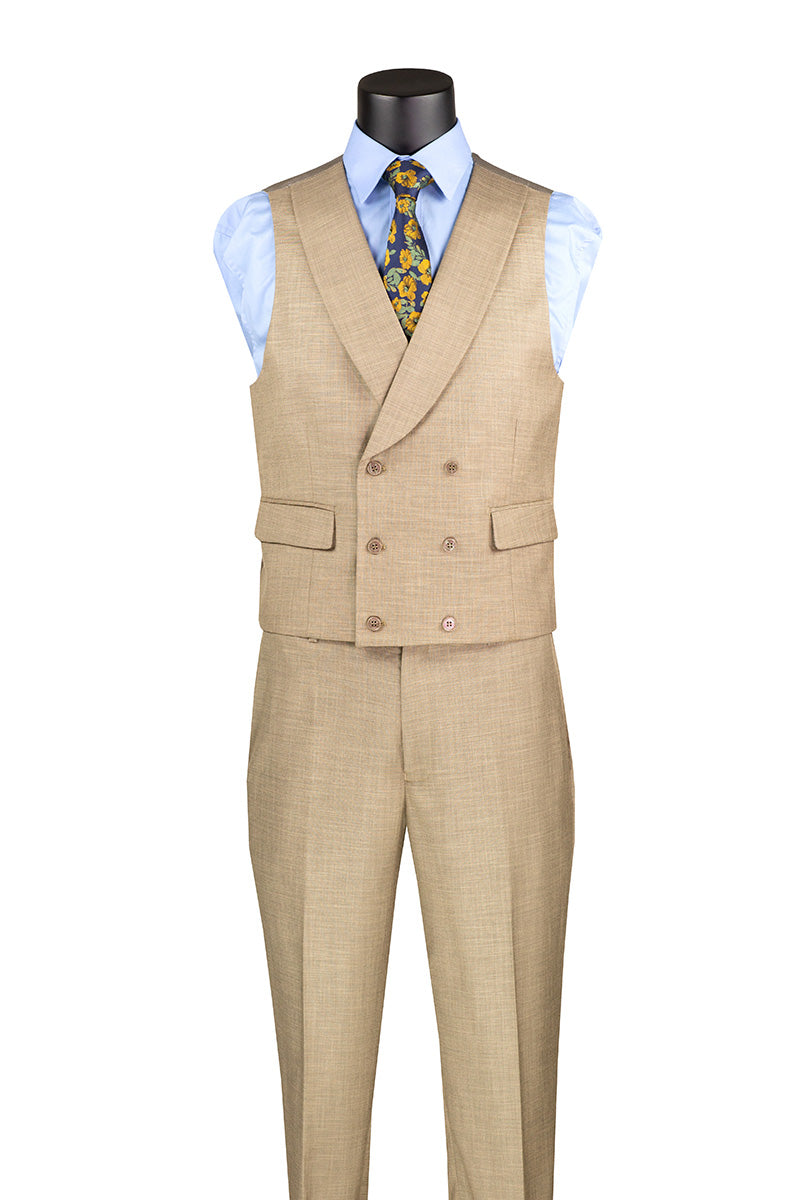 Taupe Modern Fit 3 Piece Suit with Vest and Adjustable Waist Band Pants