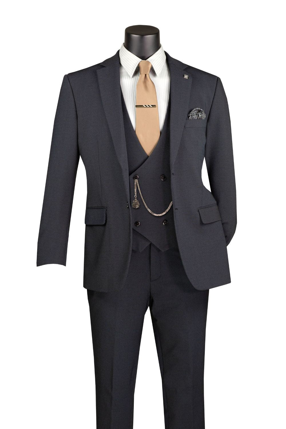 Modern Fit 3-Piece Suit with Vest and Adjustable Waistband Pants