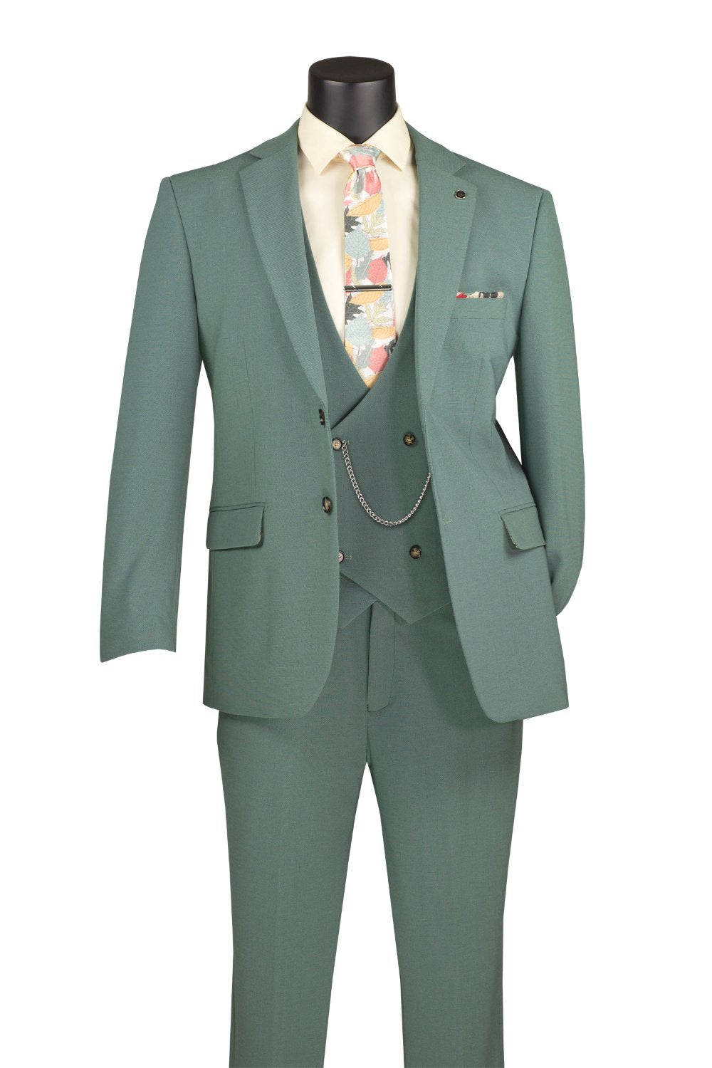 Modern Fit 3-Piece Suit with Vest and Adjustable Waistband Pants