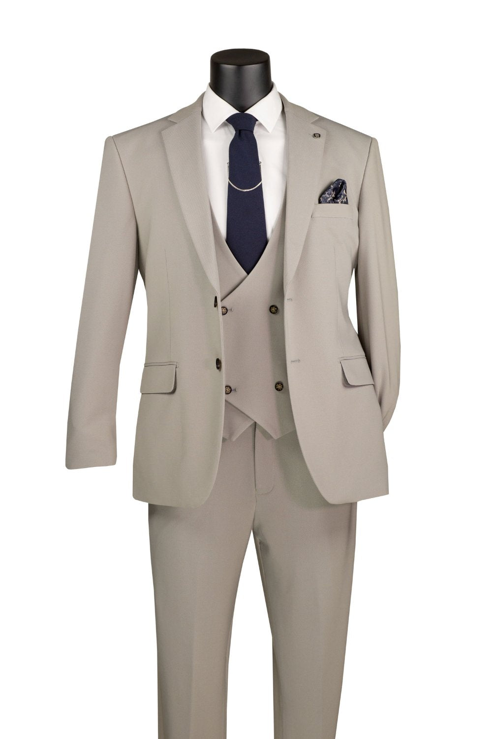 Modern Fit 3-Piece Suit with Vest and Adjustable Waistband Pants
