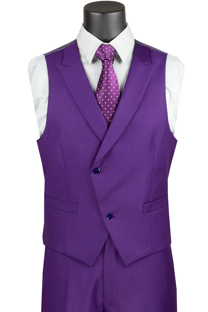 Purple Modern Fit 3 Piece Suit with Vest and Elastic Waist Band Pants