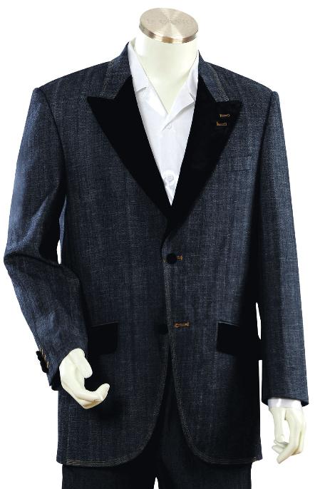 Men's High Fashion Dark Navy Zoot Denim Fabric Suit