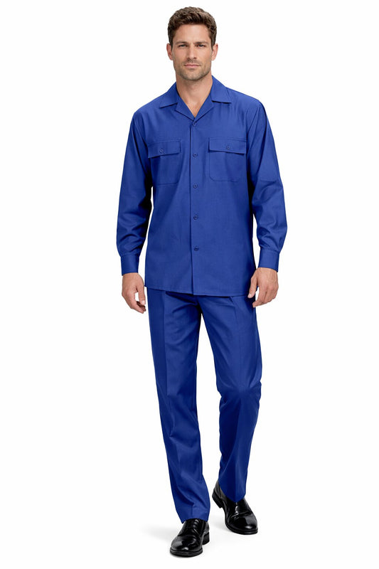 Mens Luxury Sapphire Blue Wool Two-Piece Leisure Walking Suit