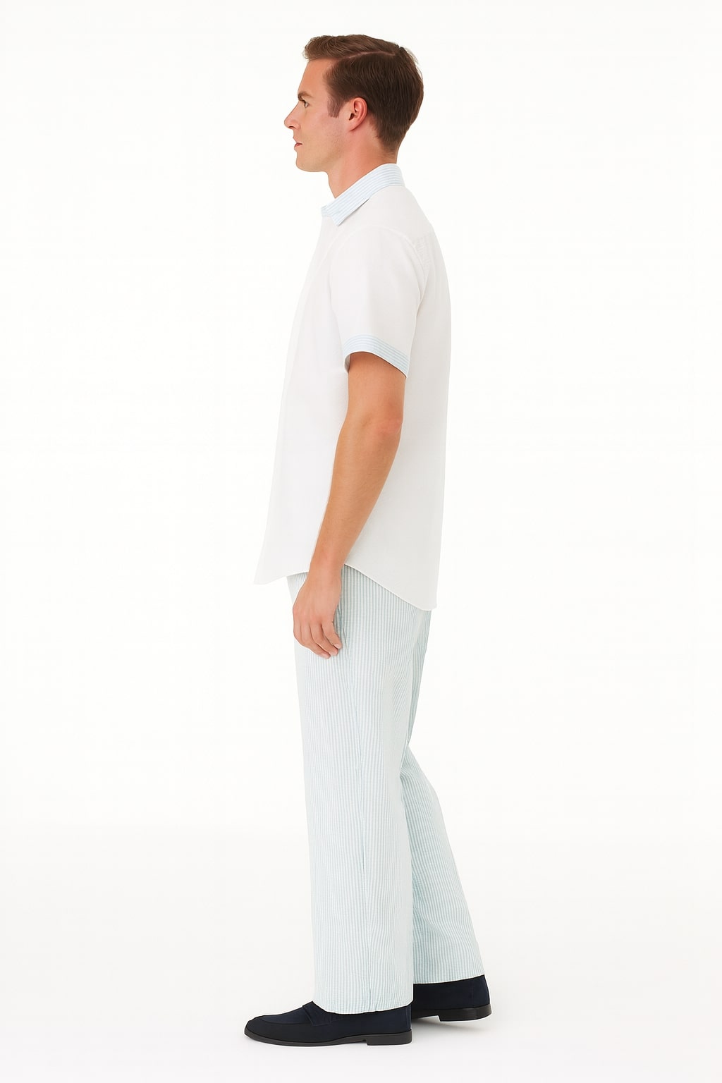 Mens Sky Blue Two-Piece Short Sleeve Shirt and Pants Set, Casual Summer Outfit