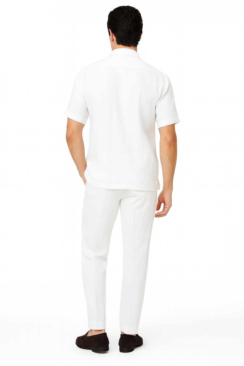 Mens White Lace-Up Shirt and Pants Set – Casual Summer Two-Piece Outfit