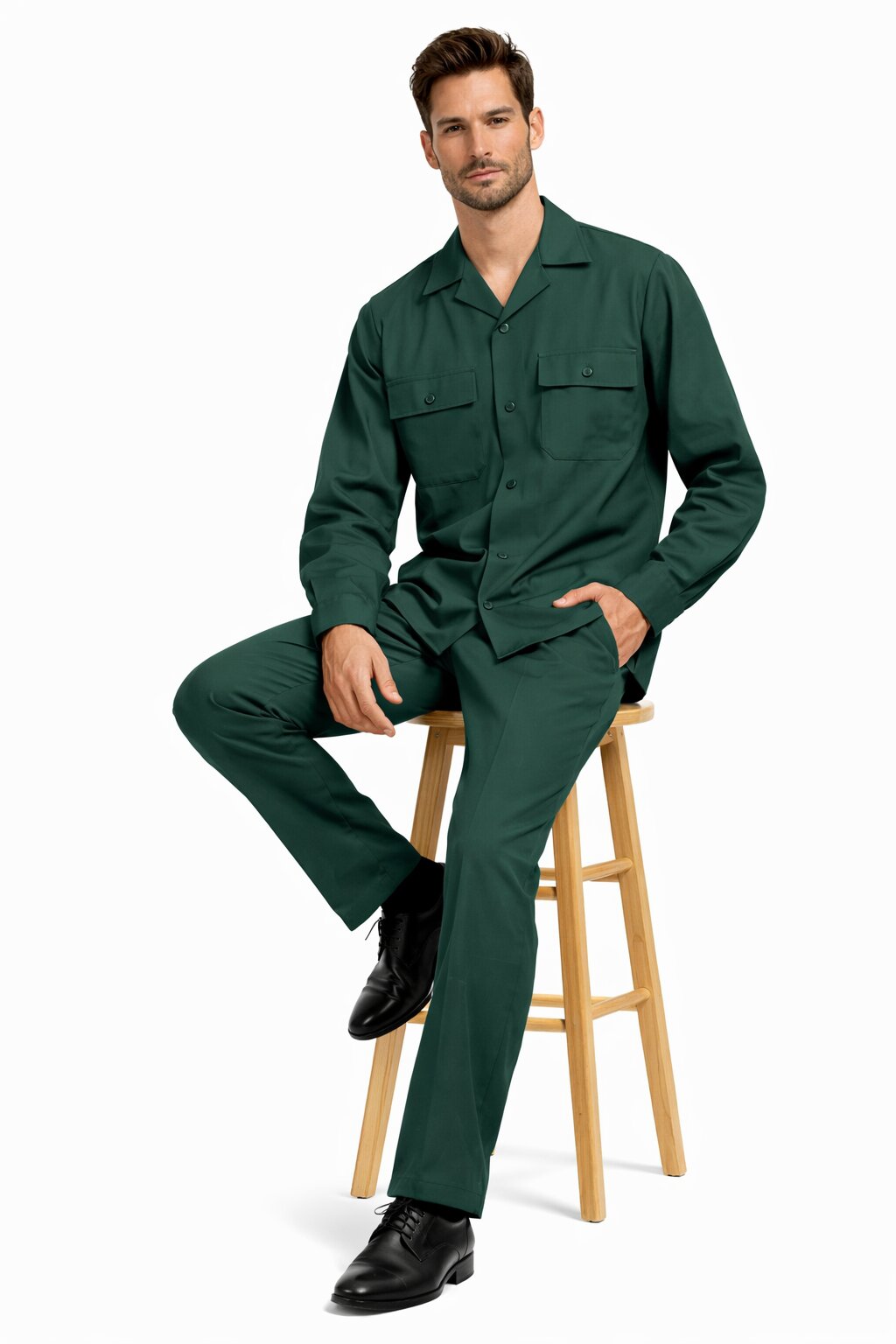 Mens Luxury Hunter Green Wool Two-Piece Leisure Walking Suit