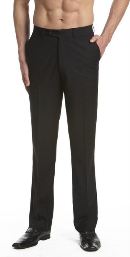 Men's Dress Pants Trousers Flat Front Slacks Black