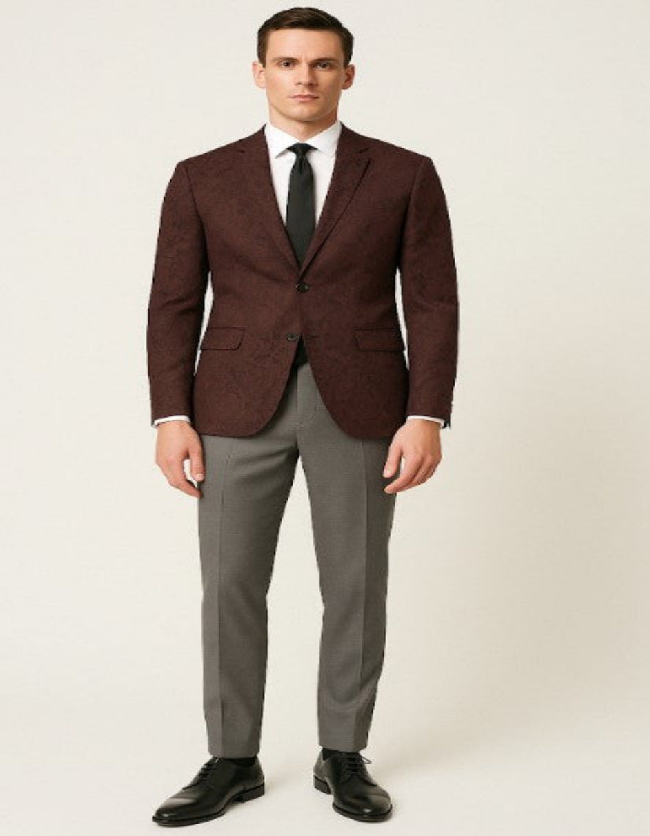 Mens Burgundy Paisley Tuxedo Blazer â€“ Slim Fit Formal Dinner Jacket - Velvet Fabric - Slim Fitted