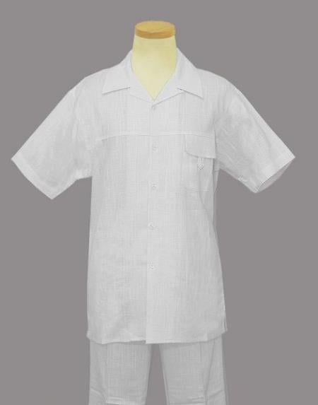 Mens Linen Suit / Cotton French Cuffs 2 Piece Summer Casual Two Piece Mens Walking Outfit For Sale Pant Sets Casual Suit Short sleeve Shirt + Pants White all white outfits for men